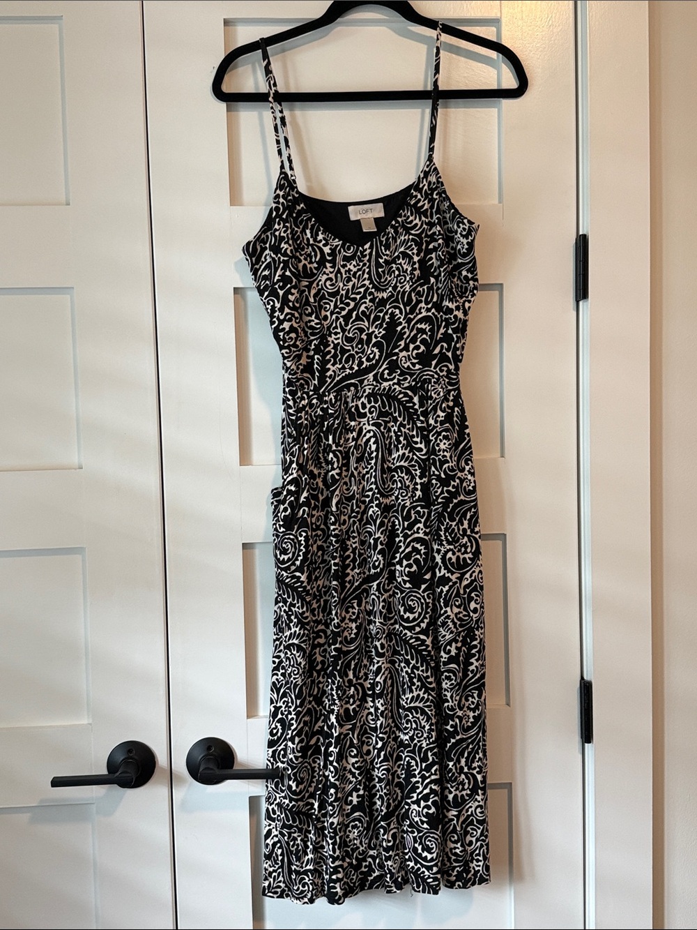 LOFT Black and White Printed Maxi Dress